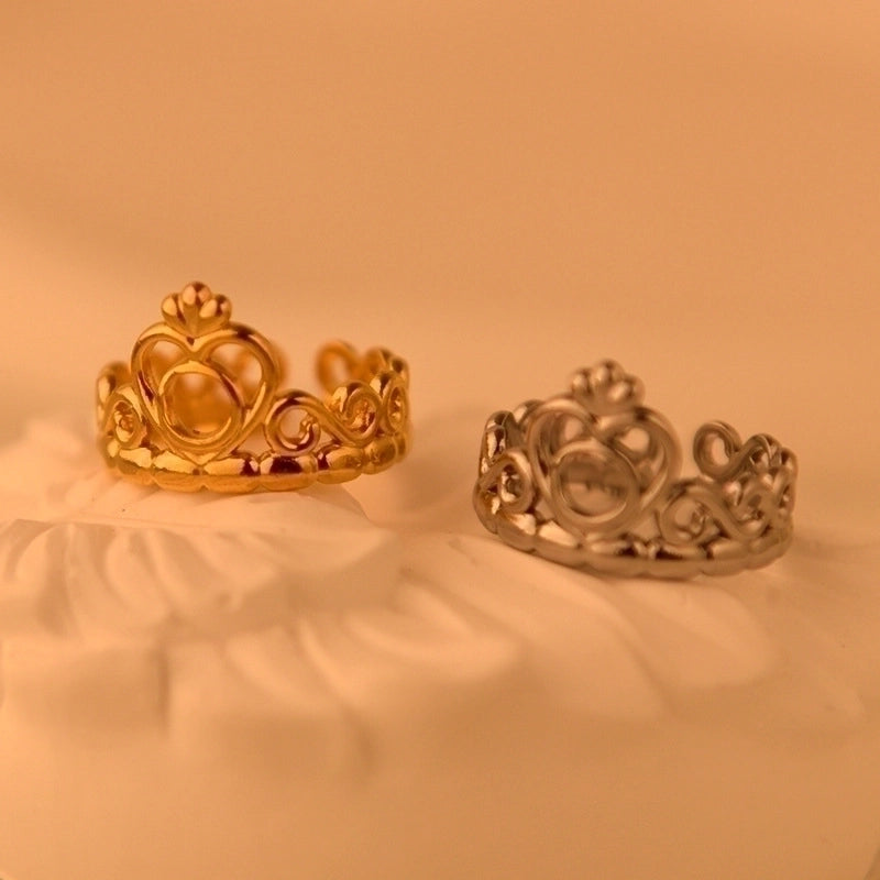 Retro Crown Titanium Steel Plating Open Ring 1 Piece