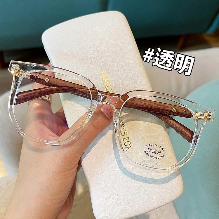 Trendy Anti Blue Light Wooden Grain Leg TR90 Glasses, Men Women Korean Square Blue Ray Blocking for Computer Glass Frames F30128
