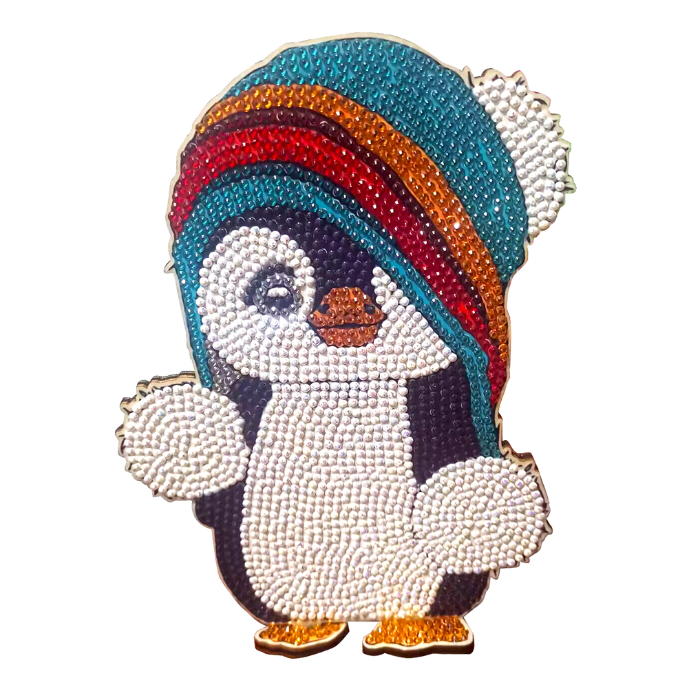 DIY Penguin Table Ornament Art Crafts Wooden Single Sided Home Decor