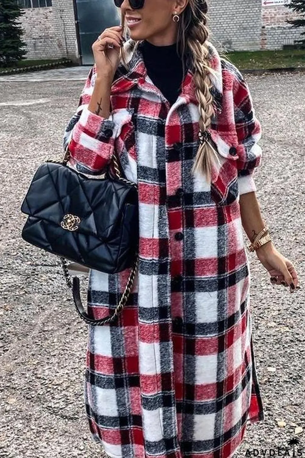 New Fashion Plaid Long Woolen Coat