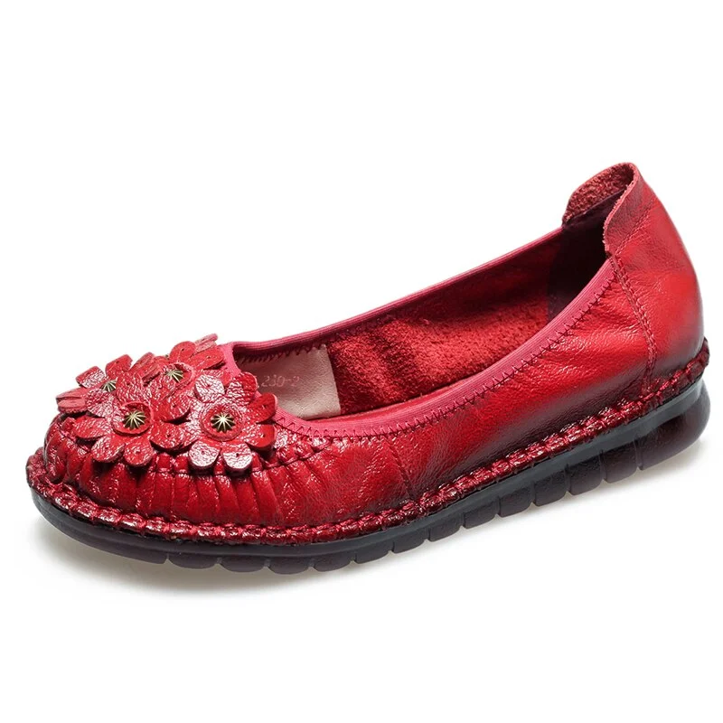 GKTINOO Women Loafers Genuine Leather Flat Heels Flower Round Toe Soft Solid Shoes Platform Ladies Shoes Zapatos De Mujer