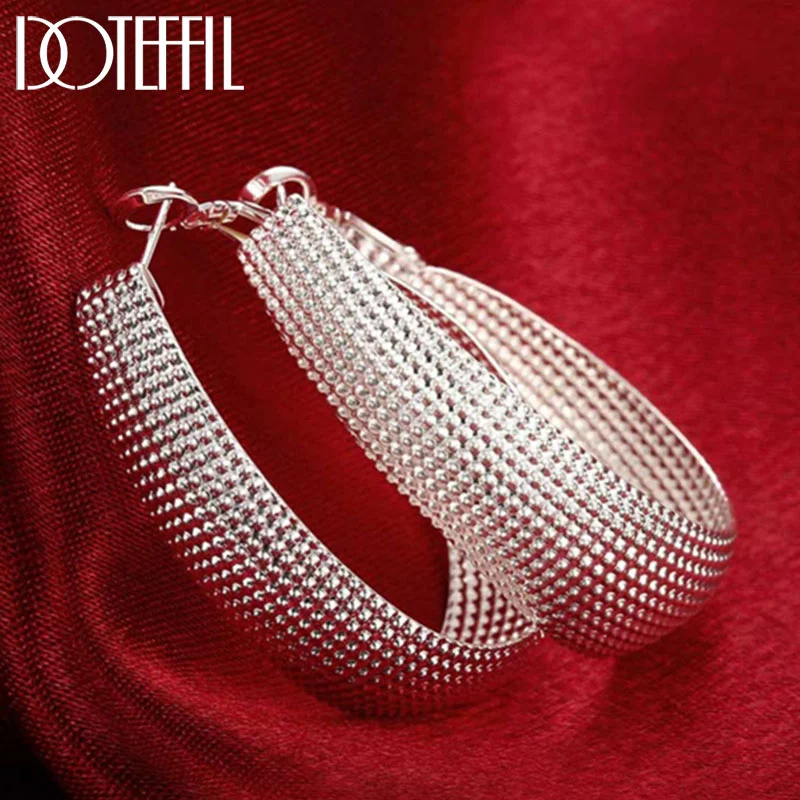 DOTEFFIL 925 Sterling Silver Frosted Big Circle Hoop Earrings Women Jewelry