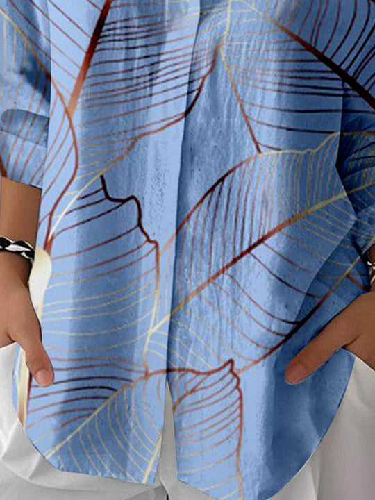 Women 3/4 Sleeve Shirt Collar Floral Printed Graphic Button Tops