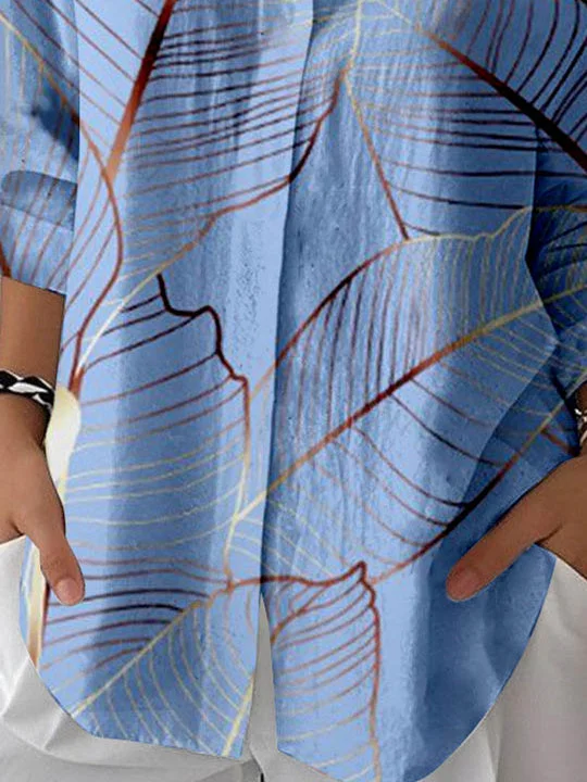 Women 3/4 Sleeve Shirt Collar Floral Printed Graphic Button Tops