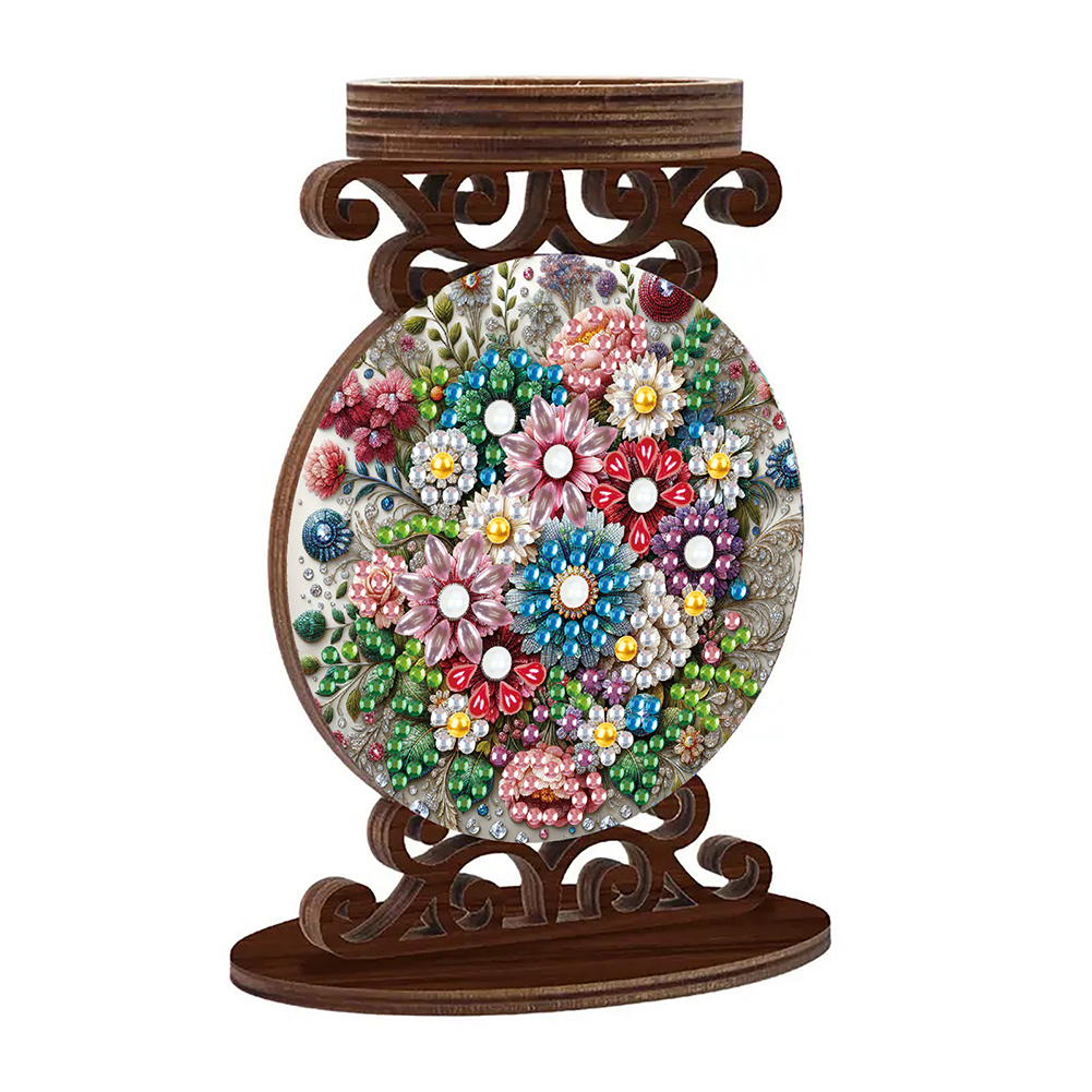 Wooden Diamond Painting Candle Holder Rhinestone Candlestick Decor (Flower)