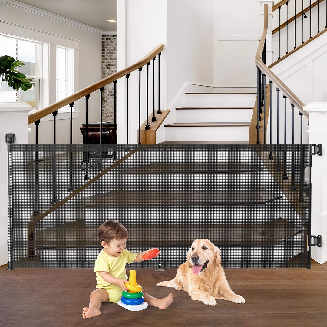 BEBANG Retractable Baby Gate, 71" Extra Wide, Retractable Dog Gate for Doorways, Stairs, Hallways, Indoor and Outdoor, Black