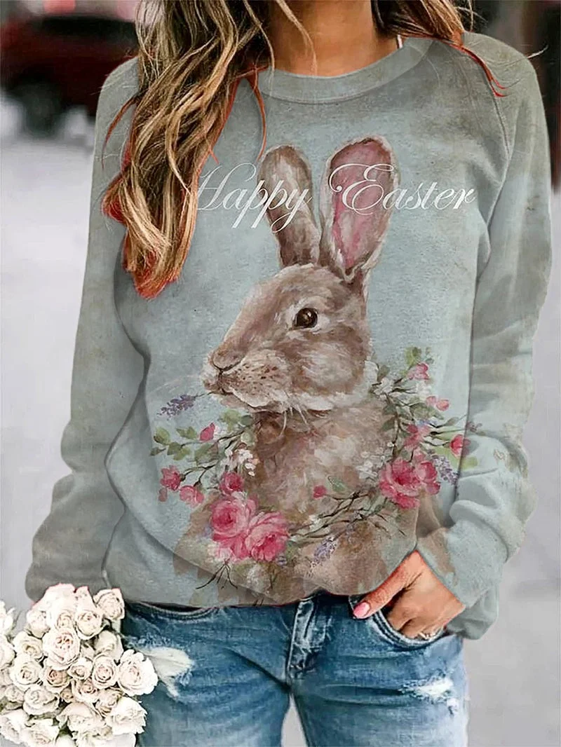 Happy Easter Rabbit Printed Women's Sweatshirt