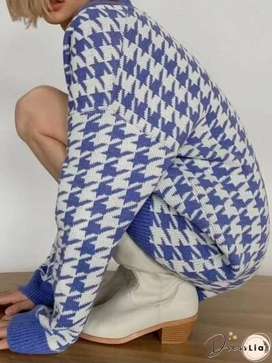 Houndstooth Button Up Long Sleeve Cardigan