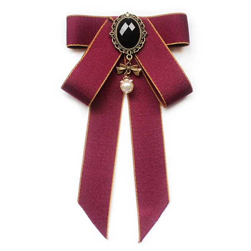 Vintage Bow Tie Cameo Ladies Head Diamond Ribbon Tassel Brooch Chic Girls Elegant Jewelry Collar Pin Girl Cravat Gift for Men