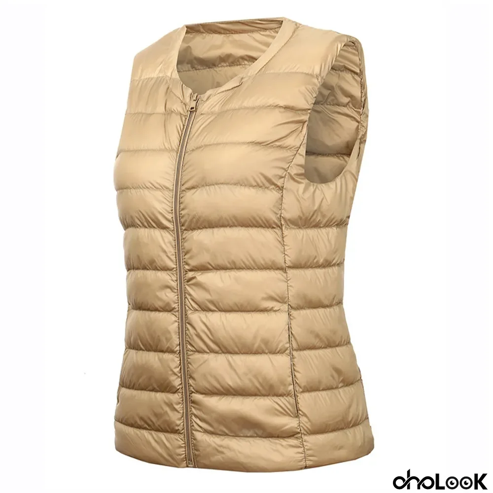 Down Vest Women's Autumn And Winter Round Neck Zipper Plus Size Lightweight Short Down Vest
