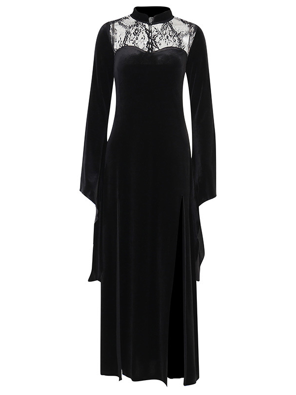 Witch Velvet Lace Paneled High Split Bodycon Dress