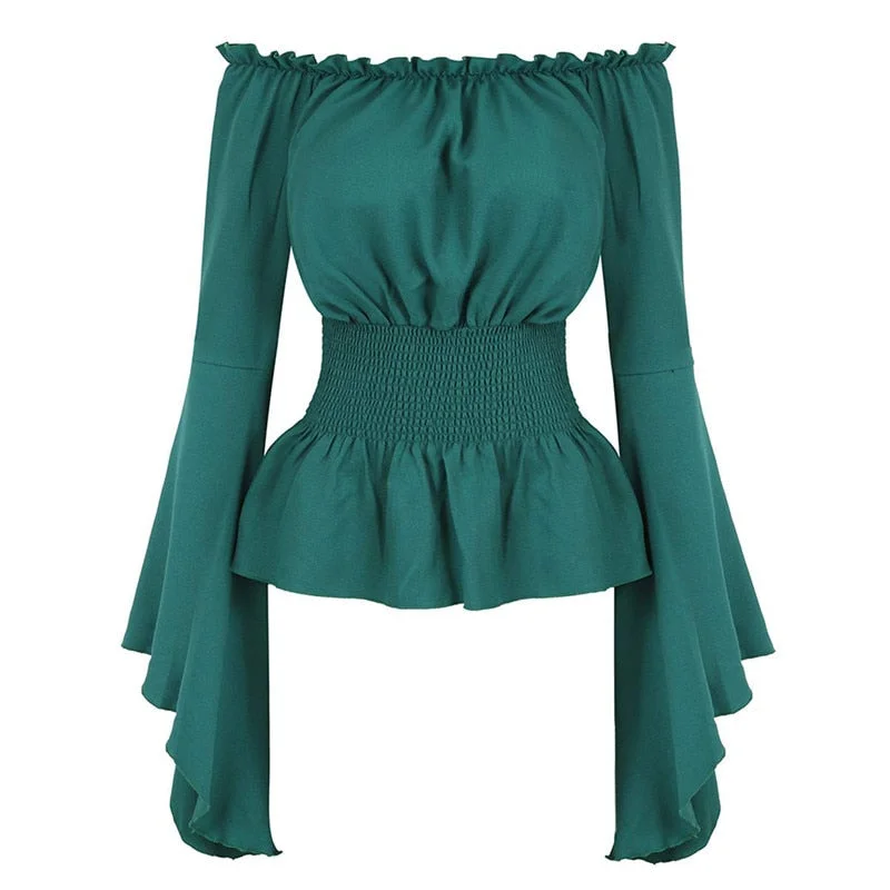 Blouse Women Long Sleeve Renaissance Medieval Chemise Victorian Pirate Gothic Retro Peasant Wench Off Shoulder Shirt Top Costume