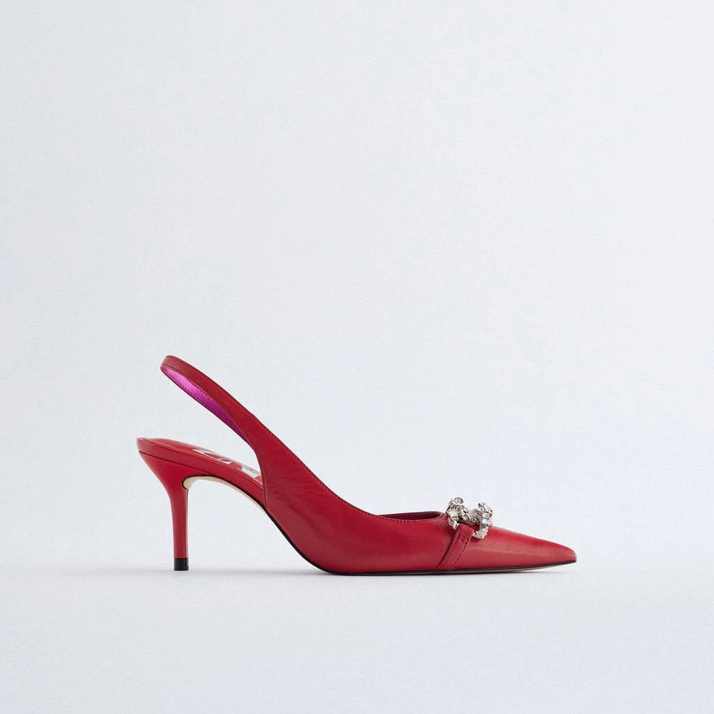 NAUSK crystal women dress shoes pointed toe red women slingbacks