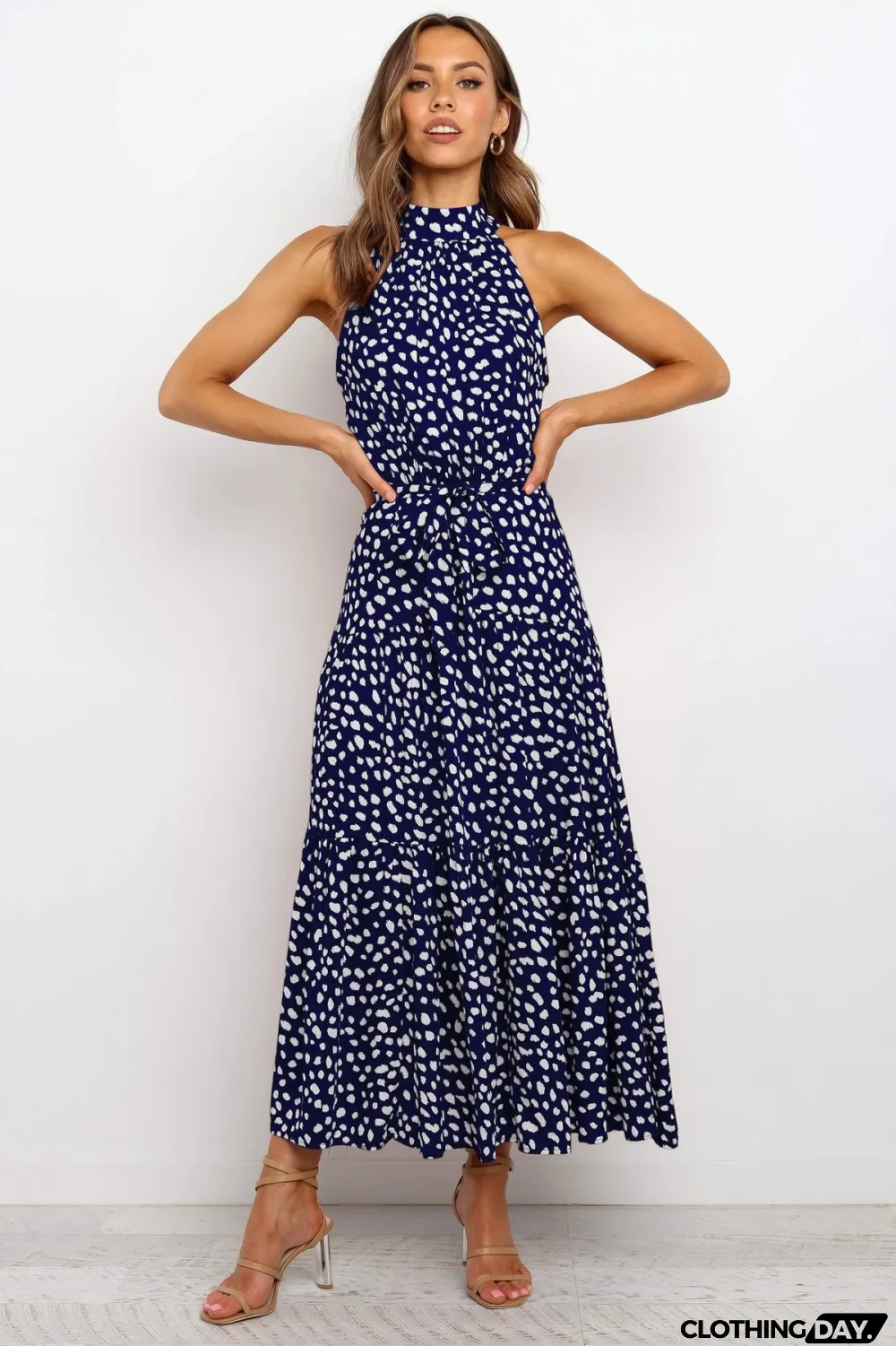 Print Elegant Long Dress with Scoop Neckline