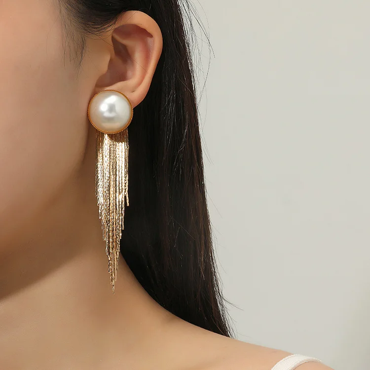 fine high quality long pearl tassel earrings
