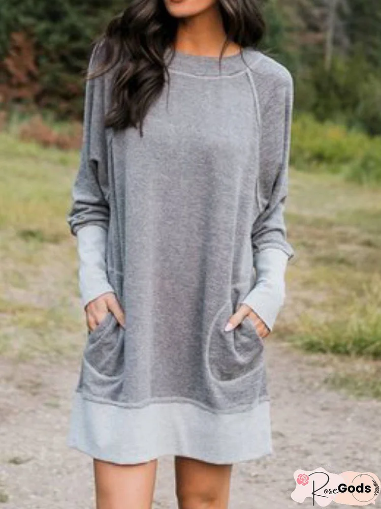 Cotton-Blend Long Sleeve Casual Knitting Dress