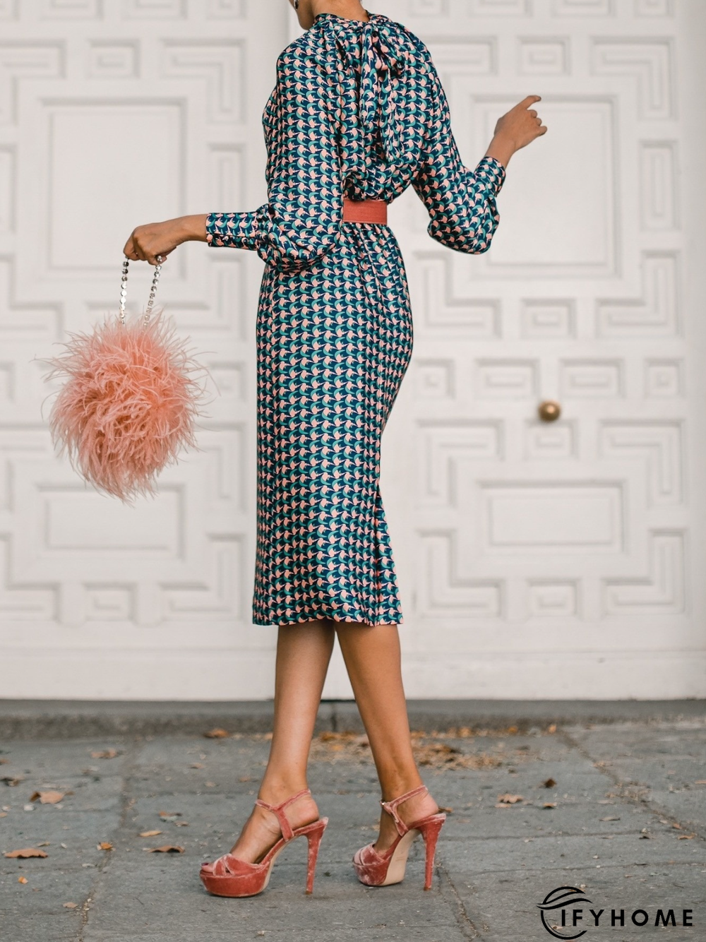 Fall Formal Long Sleeve Stand Collar A-Line Elegant Lady Dresses | IFYHOME