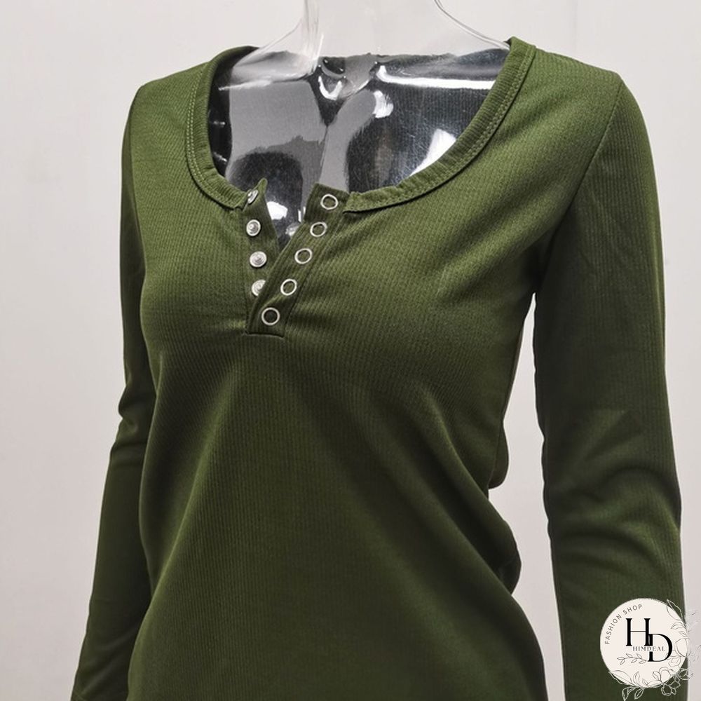 Spring Tight-fitting Bottoming Shirt U-neck Ribbed Long-sleeved Blouse Women's Clothing