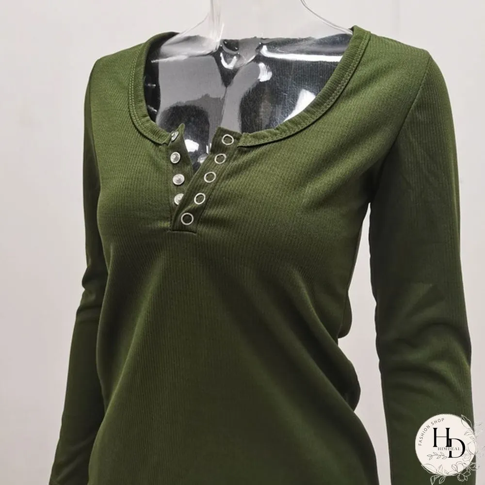 Spring Tight-fitting Bottoming Shirt U-neck Ribbed Long-sleeved Blouse Women's Clothing