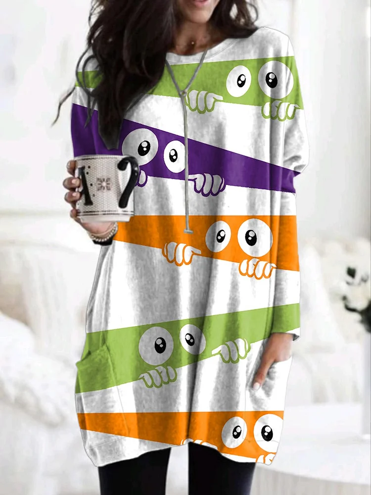 Women's Halloween Peeps Monster Print Casual Dress socialshop