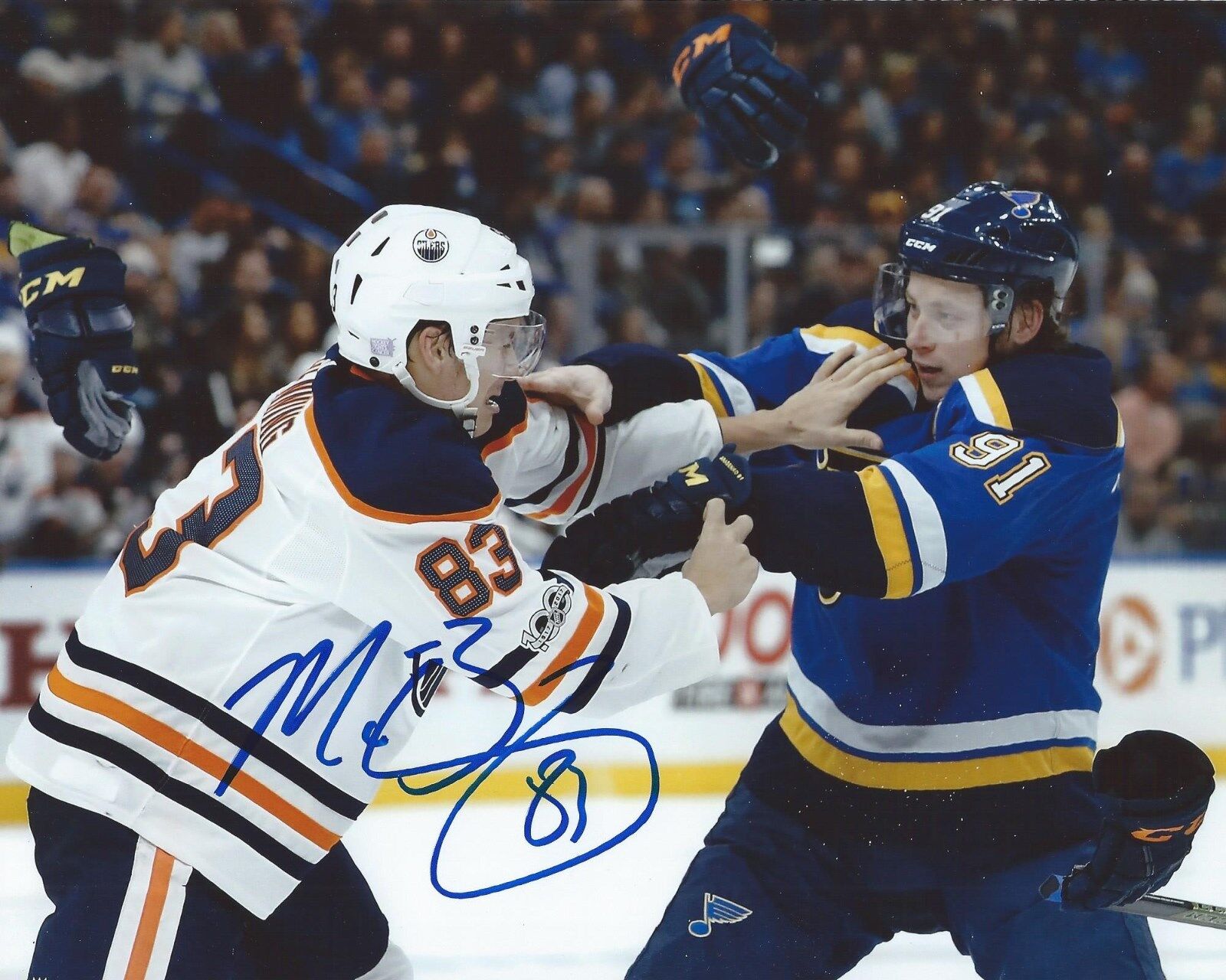 Matt Benning Signed 8x10 Fight Photo Poster painting Edmonton Oilers Autographed COA