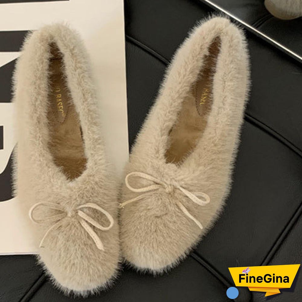 Women's Casual Solid Color Shoelace Round Toe Flat Sole Plush Shoes