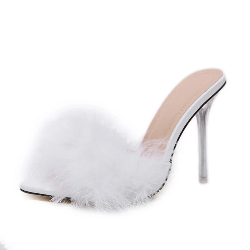 Comemore Sandals Elegant Woman Sneakers Slippers Transparent High Heels Fur Stiletto Pink Mules Evening Party Women Shoes 2022