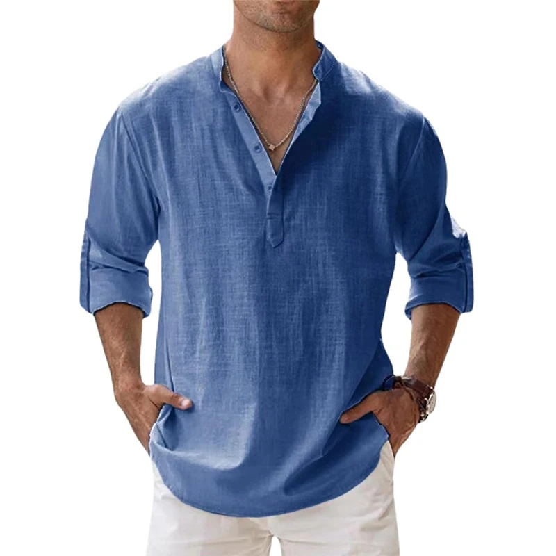 2025 Men's Cotton Linen Shirts - Lightweight Long Sleeve Casual Hawaiian Beach Tops