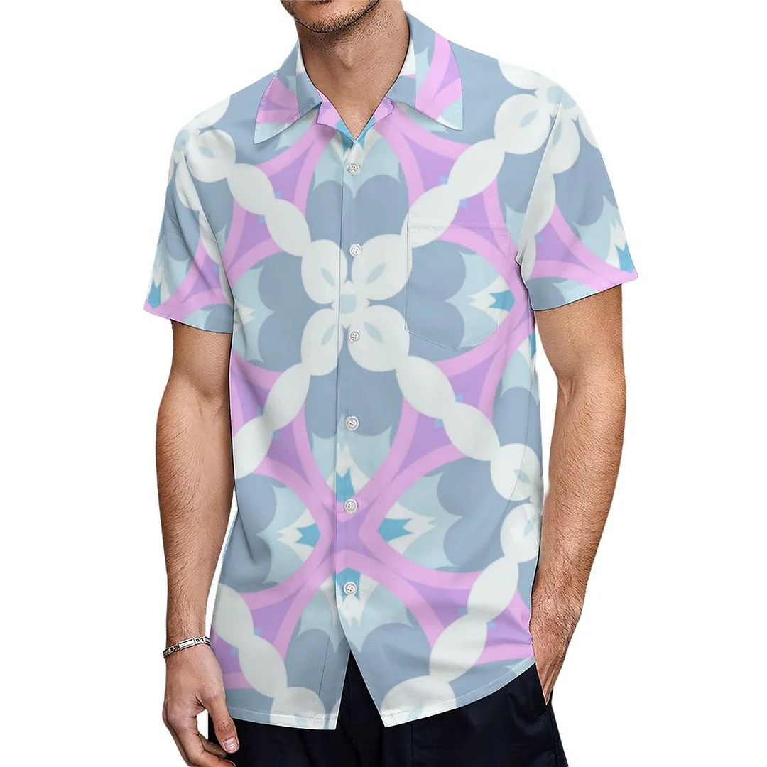 Pretty Pastel Mosaic Kaleidoscopic Hawaiian Shirt Mens Button Down Plus Size Tropical Hawaii Beach Shirts