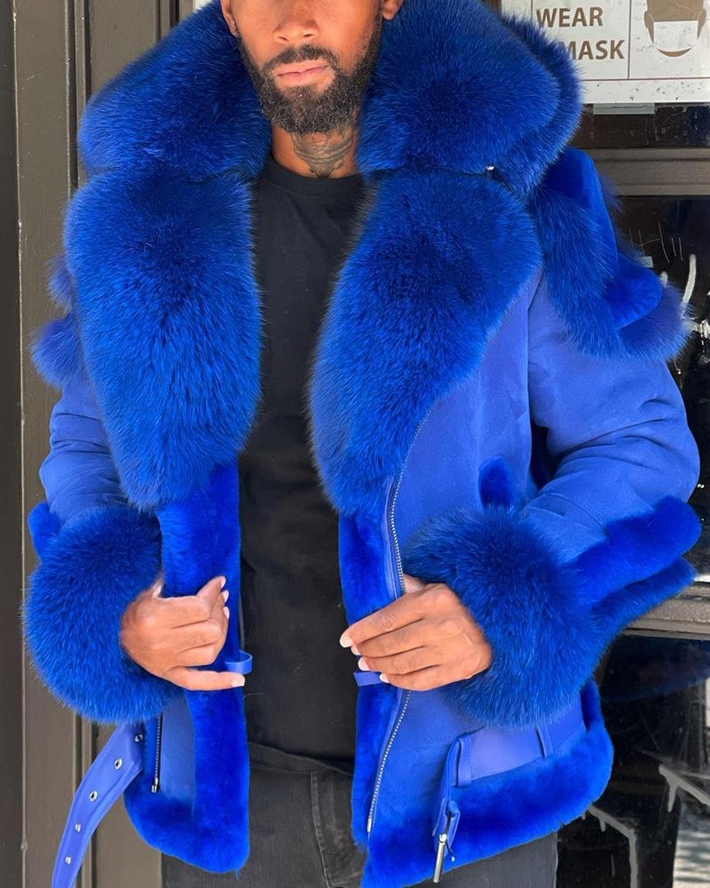 Men's Fur Long Jacket Coats-11