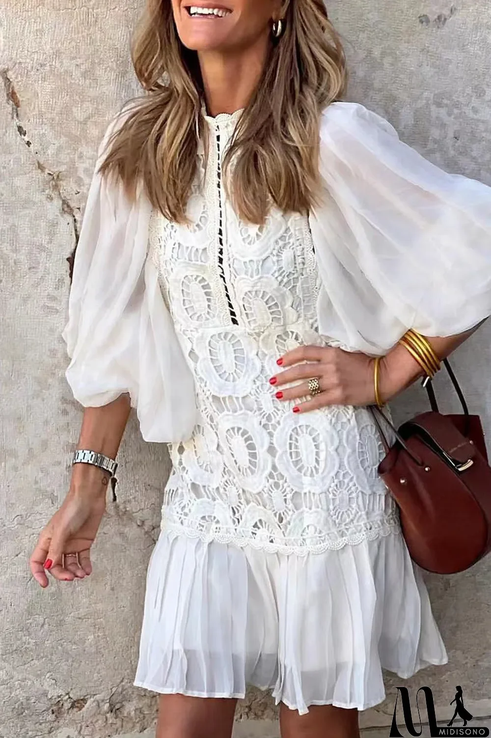 MidiSono - Celebrities Elegant Solid Lace O Neck One Step Skirt Dresses