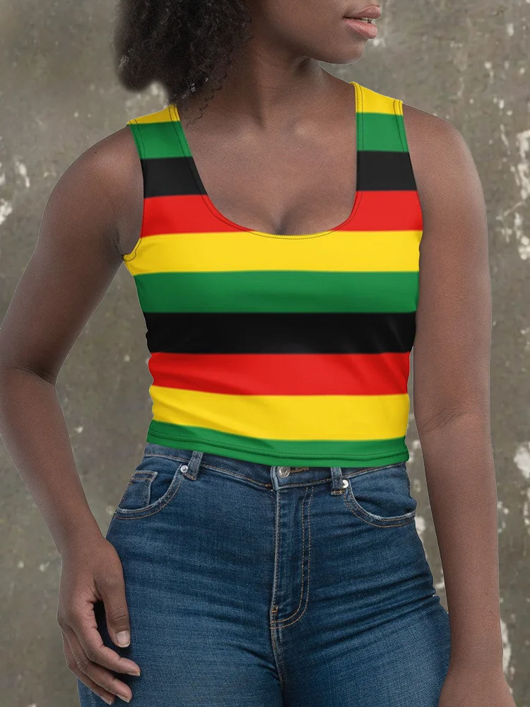 Reggae Inspired Stripe Pattern Casual Tank Top
