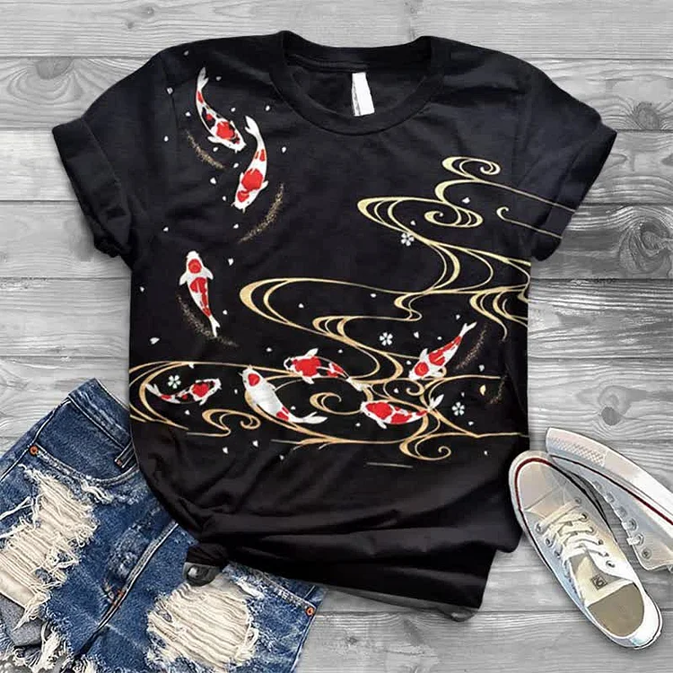 Water Ripple Koi Japanese Print T-shirt