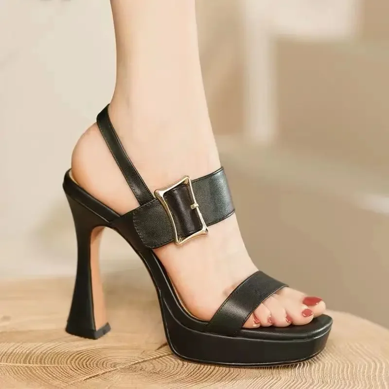 Blankf Elegant Woman Heeled Shoes Platform Kitten Stiletto High Heels for Women 2023 Leather Sandals Small Heel