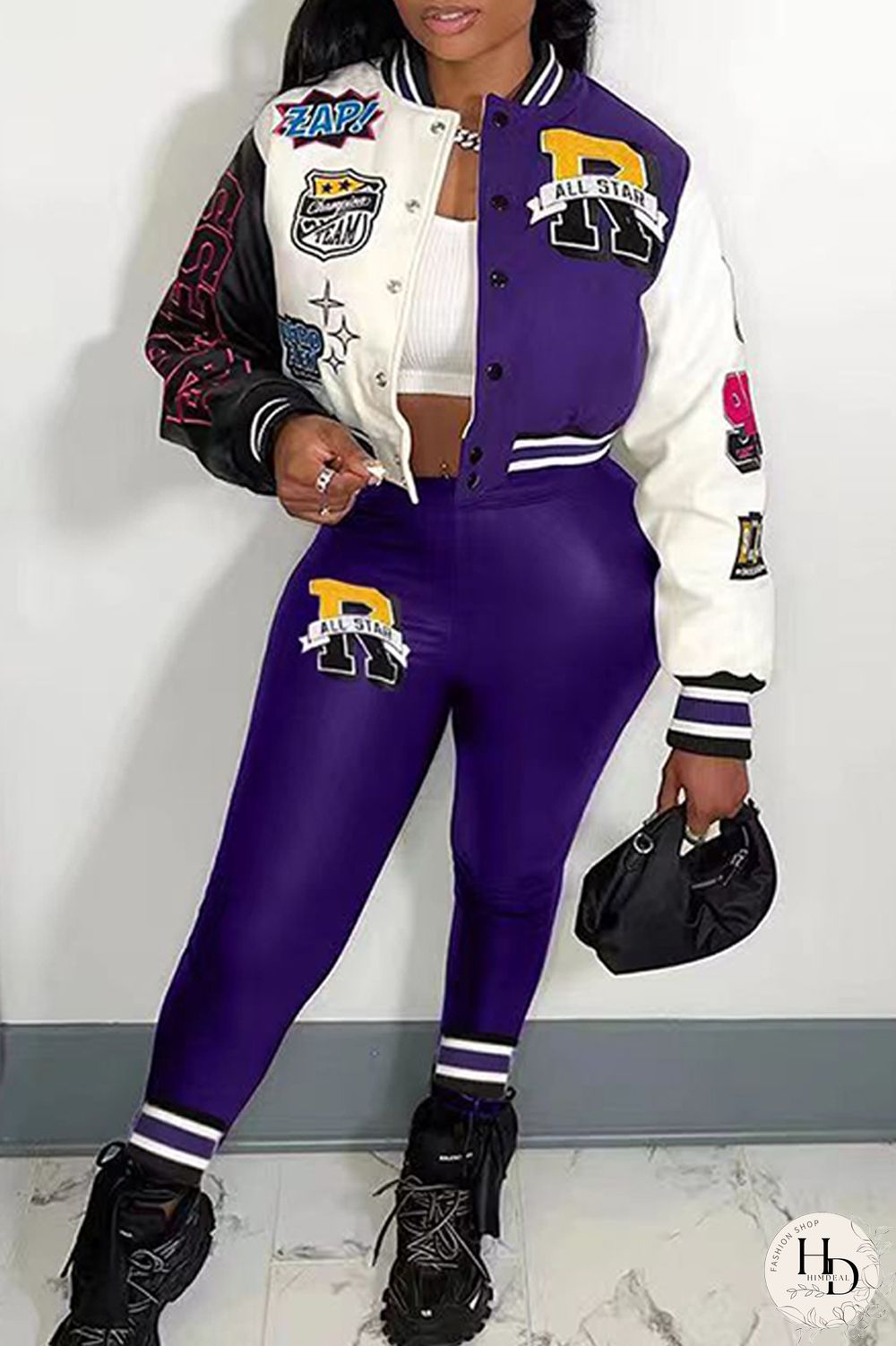 Rose Red Casual Letter Print Patchwork Cardigan O Neck Long Sleeve Two Pieces