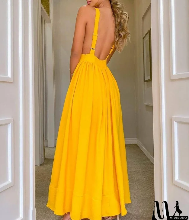 MidiSono - Solid Color Sexy Sleepless Backless Sling Dress