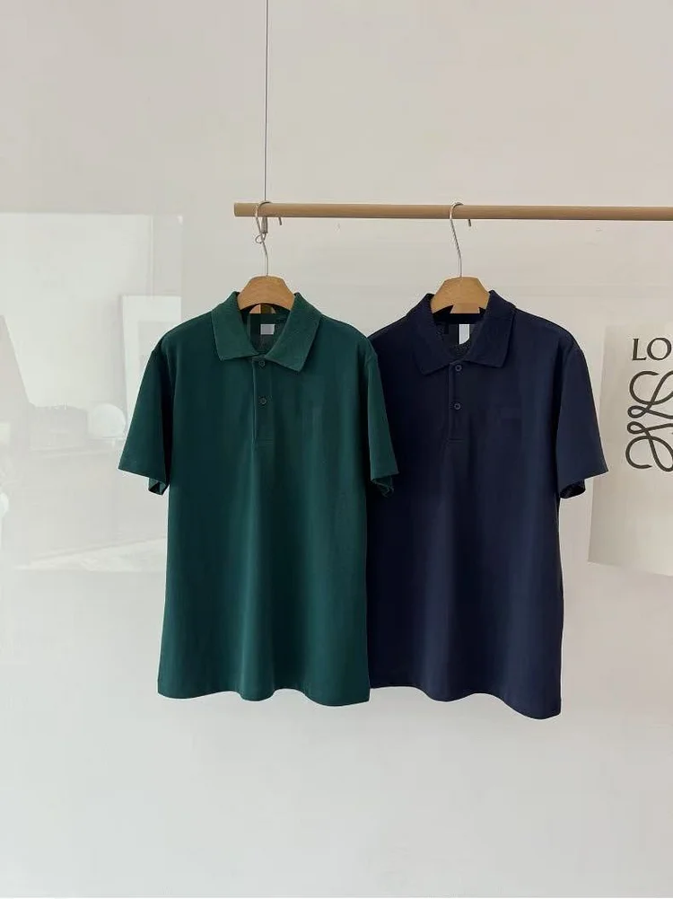 Summer New Polo Shirt Unisex Solid Color Simple Turn-down Collar Short Sleeve Loose Casual Cotton T-shirt Versatile Online Top
