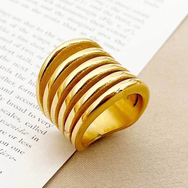 304 Stainless Steel Gold Plated Retro Minimalist Layered Plating Lines Rings