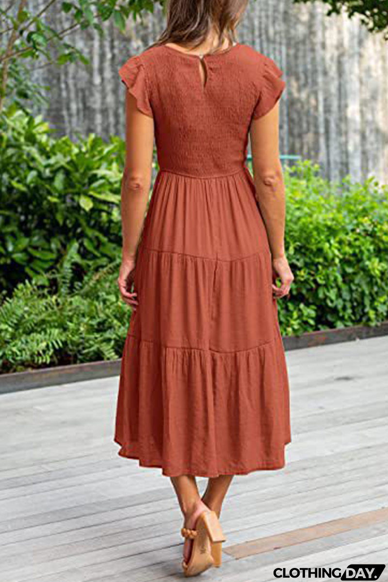 Fashion Solid Flounce O Neck Cake Skirt Dresses（9 colors）