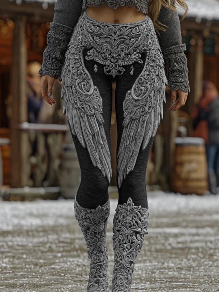 Women's Viking Celtic Wings Art Cozy Knit Leggings