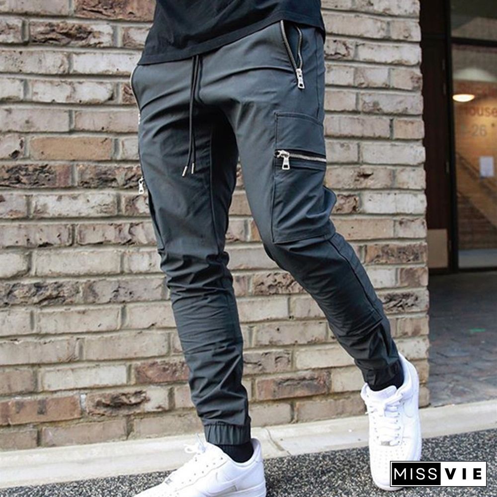 Sports And Leisure Zipper Multi-Pocket Trousers Men's Fitness Running Training Pants