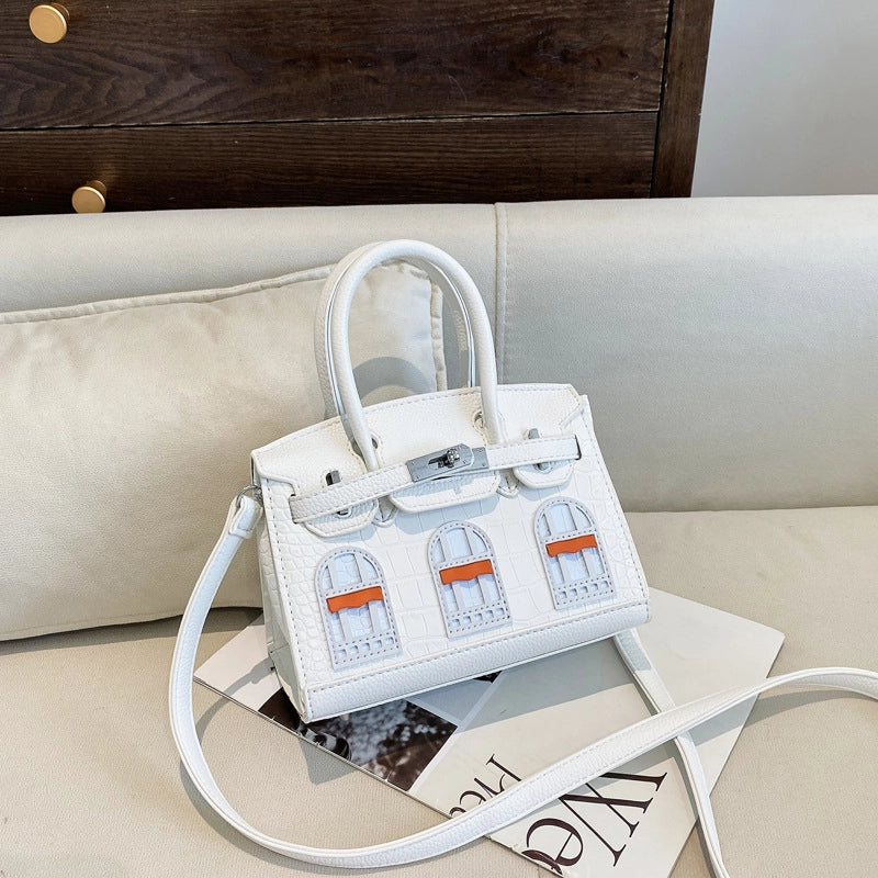 Women’s Medium Pu Leather Color Block Streetwear Square Lock Clasp Crossbody Bag