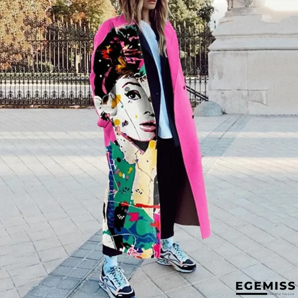 Long Sleeve Lapel Coat Printed Woolen Coat | EGEMISS