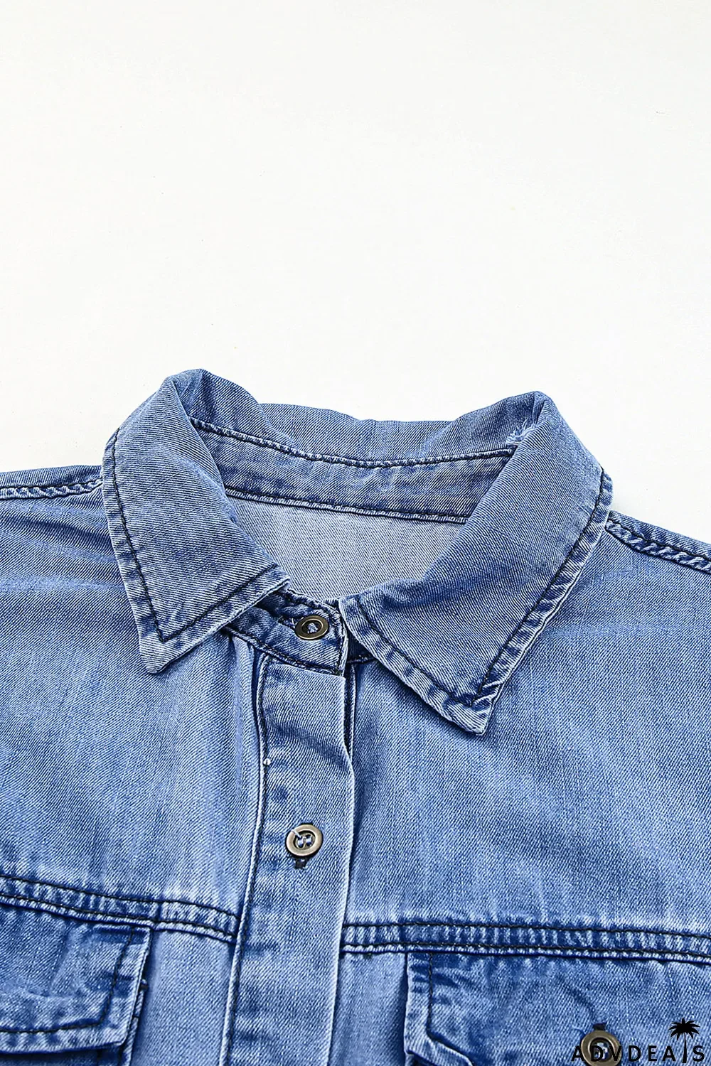 Sky Blue Flap Pockets Button up Sleeveless Denim Dress