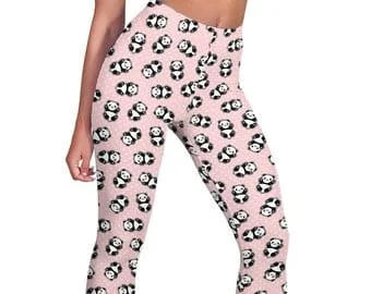 Pornhint Cute Panda Leggings - Panda Pattern Capri Leggings - Panda Print Loungewear For Women - Leggings For Girls - Perfect Gift for Panda Lovers