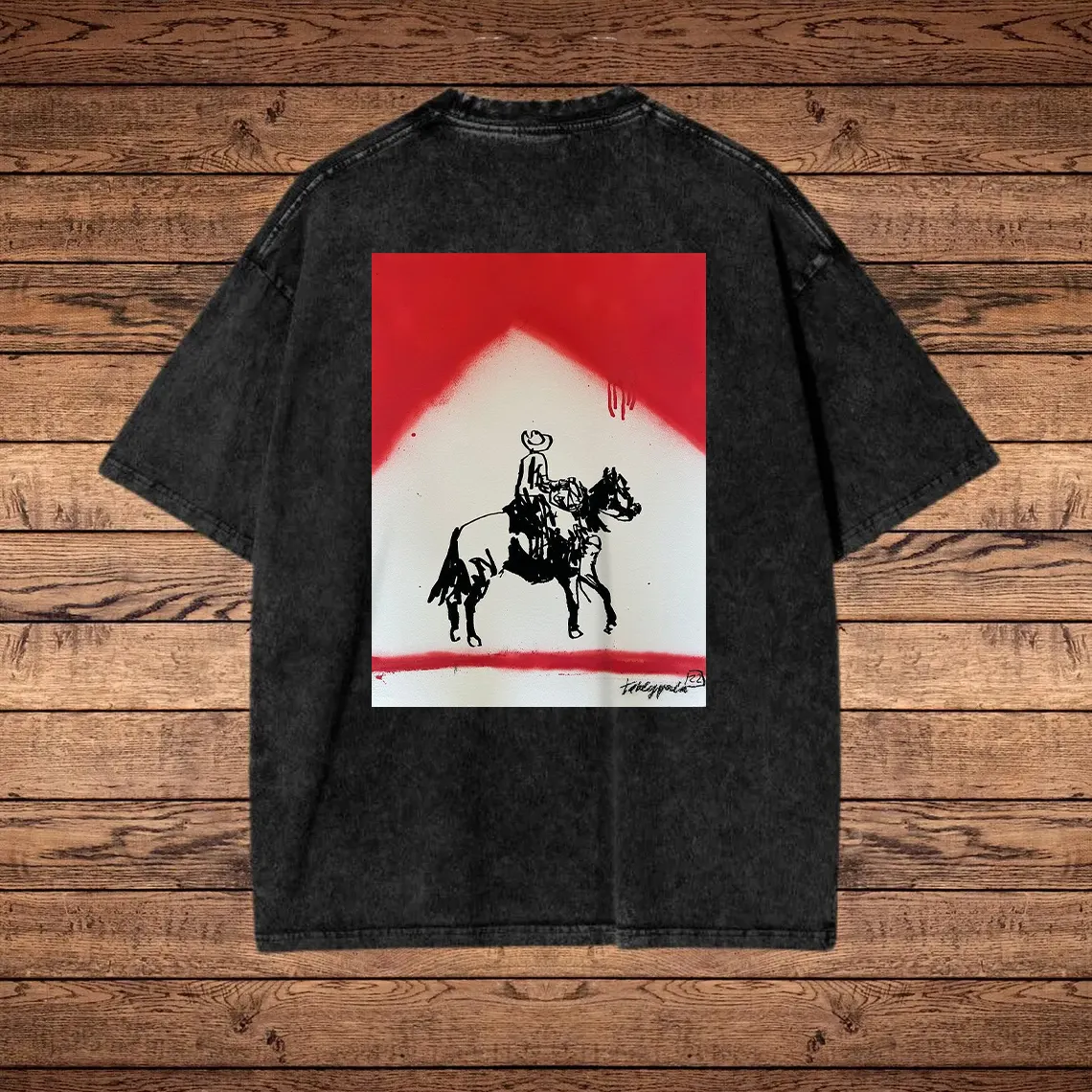Stylish Cowboy Graphic Print Washed T-shirt