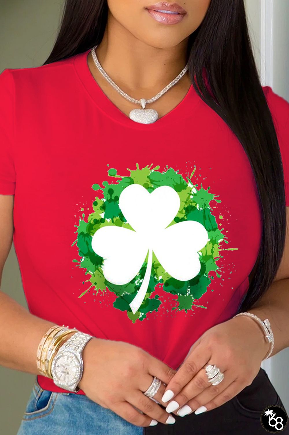 Red Street Print Patchwork O Neck T-Shirts | 168DEAL