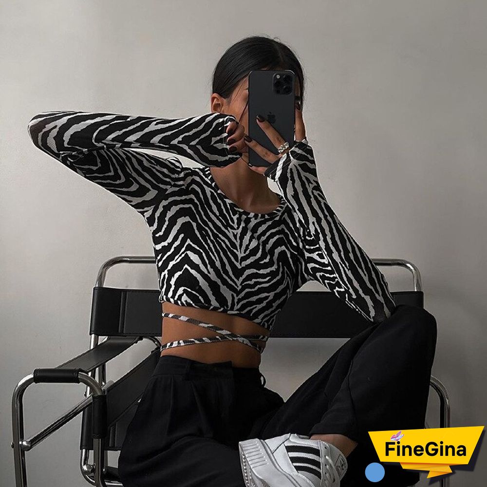 Sexy Backless Lace Ups Pullover Tees Women Autumn Black O-neck Slim Longsleeve Short T-Shirt