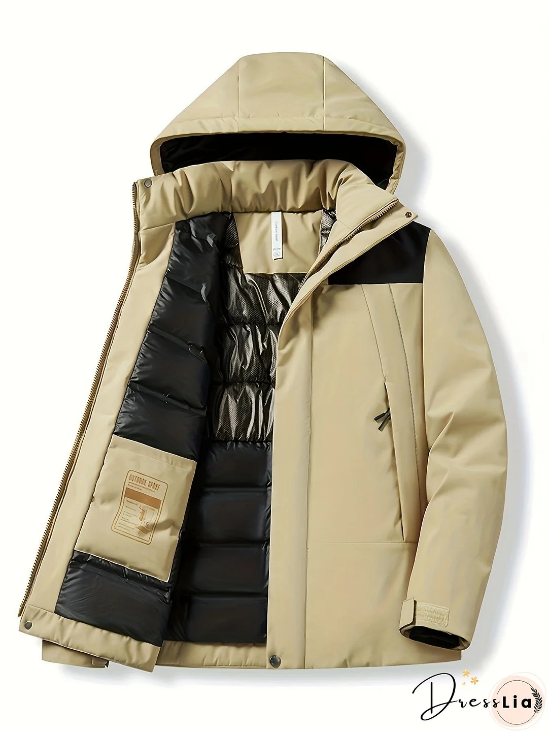 Womens Stylish Contrast Hooded Jacket - Insulated Thermal, Windproof, Waterproof - Secure Zip Pockets for Fall & Winter