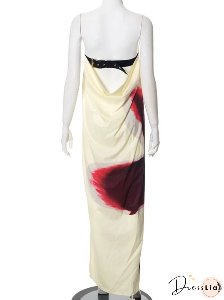Strapless Back Belt Sleeveless Women's Long Dress Sexy Printed Backless Off Shoulder Vestidos Summer Casual Vacation Beach Robes